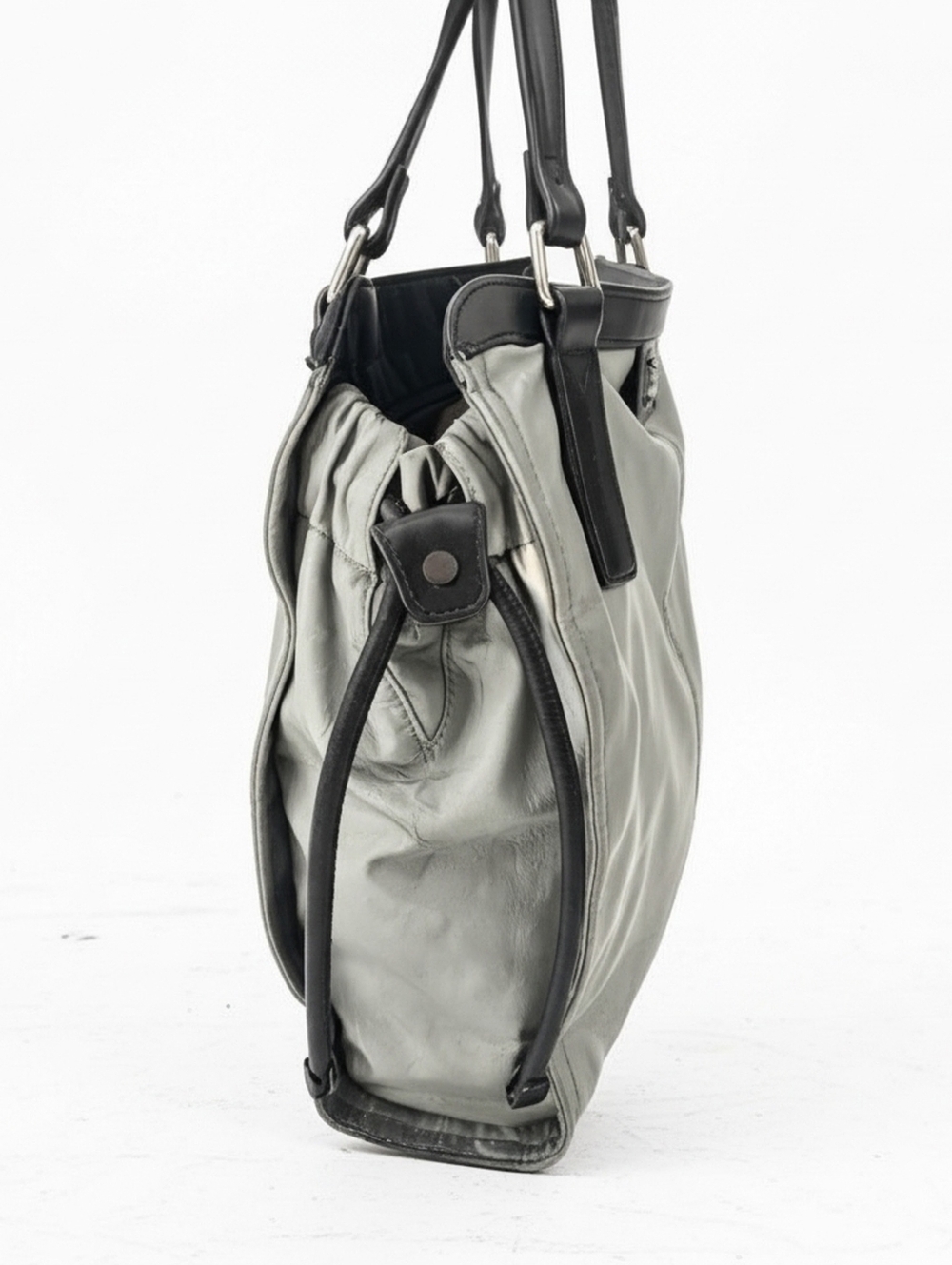 BURBERRY Grey/Black Leather And Nylon Small Buckleigh Tote - Picture 7 of 15